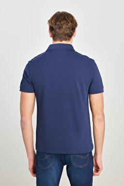 %100 Pamuk Regular Fit Normal Kesim Lacivert Polo Yaka Tişört - Navy-L2510123410 (görsel 5)