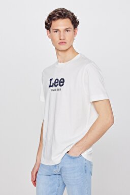 %100 Pamuk Regular Fit Normal Kesim Aplikeli Ekru Tişört - Ecru-L2510154104