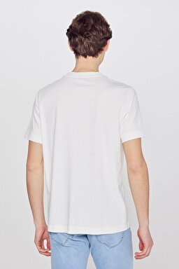 %100 Pamuk Regular Fit Normal Kesim Aplikeli Ekru Tişört - Ecru-L2510154104 (görsel 5)