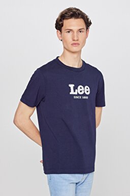 %100 Pamuk Regular Fit Normal Kesim Bisiklet Yaka Aplikeli Tişört - Navy-L2510154410 (görsel 2)