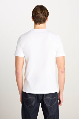 %100 Pamuk Regular Fit Normal Kesim Bisiklet Yaka Beyaz Baskılı Tişört - White-L2510172100 (görsel 5)