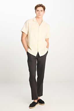 %100 Pamuk Relaxed Fit Geniş Kesim Ekru Müslin Gömlek - Off White-L2510207102 (görsel 3)