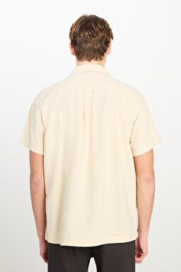 %100 Pamuk Relaxed Fit Geniş Kesim Ekru Müslin Gömlek - Off White-L2510207102 (görsel 5)