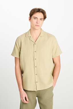 %100 Pamuk Relaxed Fit Geniş Kesim Açık Yeşil Müslin Gömlek - Light Green-L2510207299