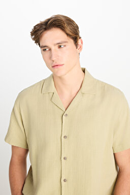 %100 Pamuk Relaxed Fit Geniş Kesim Açık Yeşil Müslin Gömlek - Light Green-L2510207299 (görsel 5)