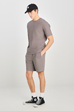 Relaxed Fit Geniş Kesim Bisiklet Yaka Gri Pamuklu Tişört - Gray-L2510271035 (görsel 3)