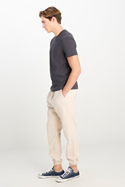 %100 Pamuk Relaxed Fit Geniş Ksim Bisiklet Yaka Antrasit Basic Tişört - Anthracite-L2510275003 (görsel 3)