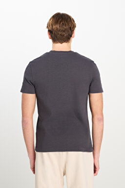 %100 Pamuk Relaxed Fit Geniş Ksim Bisiklet Yaka Antrasit Basic Tişört - Anthracite-L2510275003 (görsel 5)