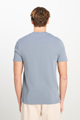 %100 Pamuk Relaxed Fit Geniş Kesim Bisiklet Yaka Mavi Basic Tişört - Blue-L2510275400 (görsel 5)