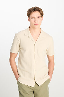 Relaxed Fit Geniş Kesim Deve Tüyü Pamuklu Gömlek - Camel-L2510277211