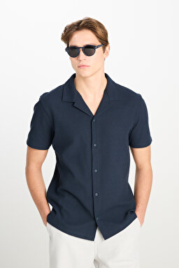 Relaxed Fit Geniş Kesim Lacivert Pamuklu Gömlek - Navy-L2510277410