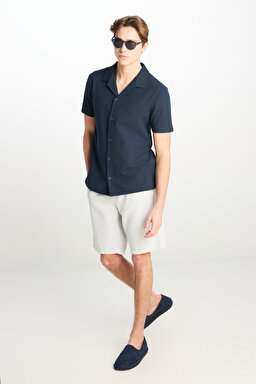 Relaxed Fit Geniş Kesim Lacivert Pamuklu Gömlek - Navy-L2510277410 (görsel 3)