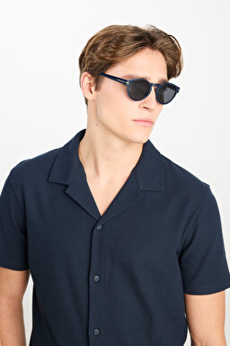 Relaxed Fit Geniş Kesim Lacivert Pamuklu Gömlek - Navy-L2510277410 (görsel 4)