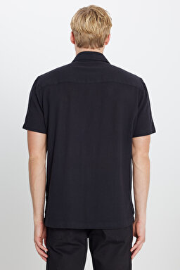 %100 Pamuk Relaxed Fit Geniş Kesim Kısa Kollu Siyah Gömlek - Black-L2510286001 (görsel 5)