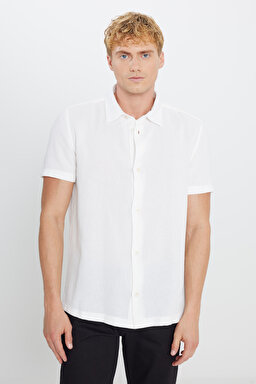 %100 Pamuk Relaxed Fit Geniş Kesim Kırık Beyaz Gömlek - White-L2510286100 (görsel 2)