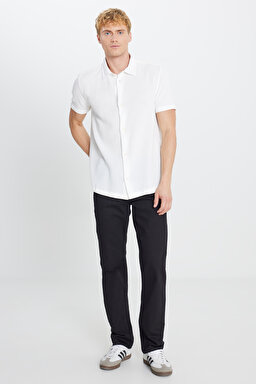 %100 Pamuk Relaxed Fit Geniş Kesim Kırık Beyaz Gömlek - White-L2510286100 (görsel 3)