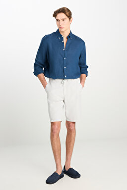 Relaxed Fit Geniş Kesim Lastik Bel Detaylı Esnek Taş Rengi Chino Şort - Stone-L2510293369