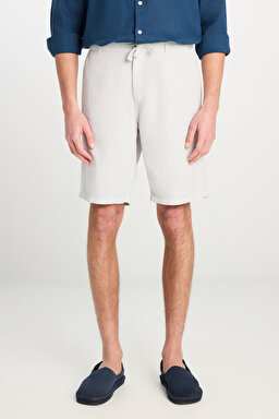Relaxed Fit Geniş Kesim Lastik Bel Detaylı Esnek Taş Rengi Chino Şort - Stone-L2510293369 (görsel 4)