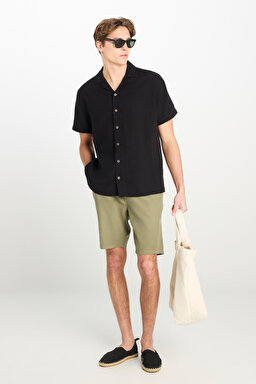 Relaxed Fit Geniş Kesim Lastik Bel Detaylı Esnek Haki Chino Şort - Khaki-L2510293801