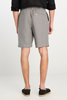 %100 Keten Regular Fit Normal Kesim Lastik Bel Detaylı Koyu Gri Şort - Dark Grey-L251030093 (görsel 4)