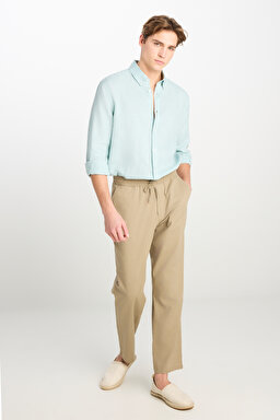 Regular Fit Normal Kesim Lastik Bel Detaylı Keten Karışımlı Deve Tüyü Pantolon - Camel-L2510302211