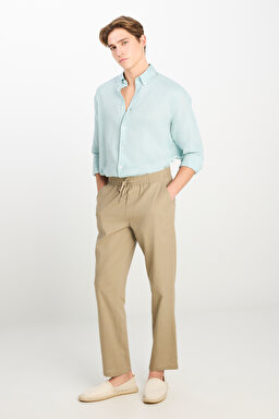 Regular Fit Normal Kesim Lastik Bel Detaylı Keten Karışımlı Deve Tüyü Pantolon - Camel-L2510302211 (görsel 2)