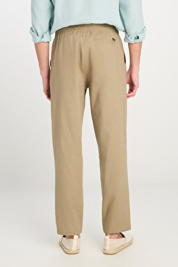 Regular Fit Normal Kesim Lastik Bel Detaylı Keten Karışımlı Deve Tüyü Pantolon - Camel-L2510302211 (görsel 4)