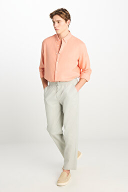 Regular Fit Normal Kesim Lastik Belli Keten Karışımlı Gri Pantolon - Grey-L251030225 (görsel 2)
