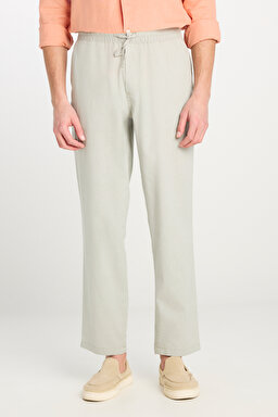 Regular Fit Normal Kesim Lastik Belli Keten Karışımlı Gri Pantolon - Grey-L251030225 (görsel 3)