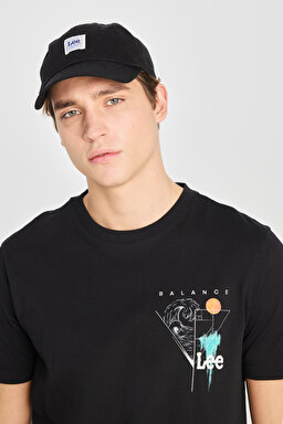 %100 Pamuk Regular Fit Normal Kesim Bisiklet Yaka Baskılı Siyah Tişört - Black-L2510319001 (görsel 4)