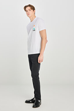 %100 Pamuk Regular Fit Normal Kesim Bisiklet Yaka Baskılı Beyaz Tişört - White-L2510319100 (görsel 3)