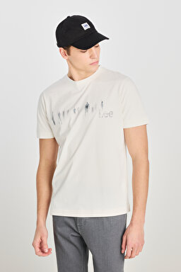 %100 Pamuk Regular Fit Normal Kesim Bisiklet Yaka Baskılı Ekru Tişört - Ecru-L2510320104
