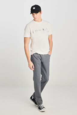 %100 Pamuk Regular Fit Normal Kesim Bisiklet Yaka Baskılı Ekru Tişört - Ecru-L2510320104 (görsel 3)