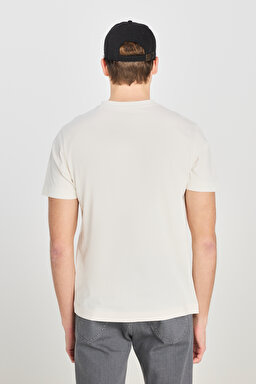 %100 Pamuk Regular Fit Normal Kesim Bisiklet Yaka Baskılı Ekru Tişört - Ecru-L2510320104 (görsel 5)