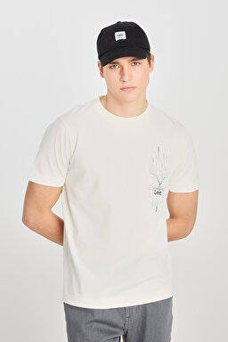 %100 Pamuk Regular Fit Normal Kesim Bisiklet Yaka Baskılı Ekru Tişört - Off White-L2510321102