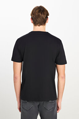 %100 Pamuk Regular Fit Normal Kesim Bisiklet Yaka Baskılı Siyah Tişört - Black-L2510322001 (görsel 5)