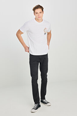 %100 Pamuk Regular Fit Normal Kesim Bisiklet Yaka Baskılı Beyaz Tişört - White-L2510322100 (görsel 3)