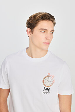 %100 Pamuk Regular Fit Normal Kesim Bisiklet Yaka Baskılı Beyaz Tişört - White-L2510322100 (görsel 4)