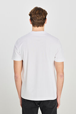 %100 Pamuk Regular Fit Normal Kesim Bisiklet Yaka Baskılı Beyaz Tişört - White-L2510322100 (görsel 5)