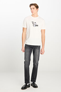 %100 Pamuk Regular Fit Normal Kesim Bisiklet Yaka Kırık Beyaz Tişört - Off White-L2510323102 (görsel 3)