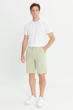 Regular Fit Normal Kesim Lastik Bel Detaylı Uçuk Yeşil Pamuklu Esnek Chino Şort - Tea-L2510538341 (görsel 2)
