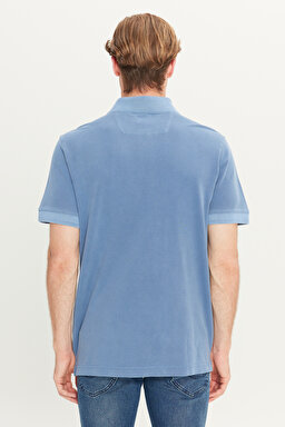 %100 Pamuk Regular Fit Nprmal Kesim Mavi Polo Yaka Tişört - Blue-L2510543400 (görsel 5)