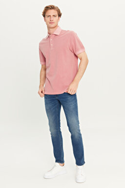 %100 Pamuk Regular Fit Normal Kesim Pembe Polo Yaka Tişört - Pink-L2510543611 (görsel 3)