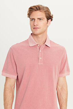 %100 Pamuk Regular Fit Normal Kesim Pembe Polo Yaka Tişört - Pink-L2510543611 (görsel 4)
