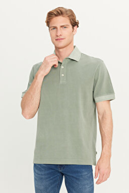 %100 Pamuk Regular Fit Normal Kesim Haki Polo Yaka Tişört - KHAKI-L2510543801 (görsel 2)