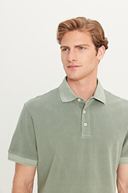 %100 Pamuk Regular Fit Normal Kesim Haki Polo Yaka Tişört - KHAKI-L2510543801 (görsel 4)