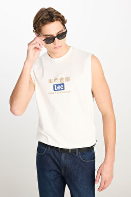 %100 Pamuk Relaxed Fit Geniş Kesim Bisiklet Yaka Baskılı Ekru Tişört - Off White-L2510545102 (görsel 2)