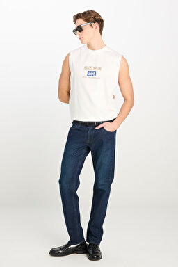 %100 Pamuk Relaxed Fit Geniş Kesim Bisiklet Yaka Baskılı Ekru Tişört - Off White-L2510545102 (görsel 3)