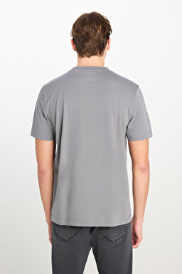%100 Pamuk Regular Fit Normal Kesim Bisiklet Yaka Baskılı Gri Tişört - Gray-L2510547035 (görsel 5)