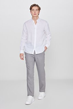 %100 Keten Regular Fit Normal Kesim Beyaz Gömlek - White-L2510549100 (görsel 3)